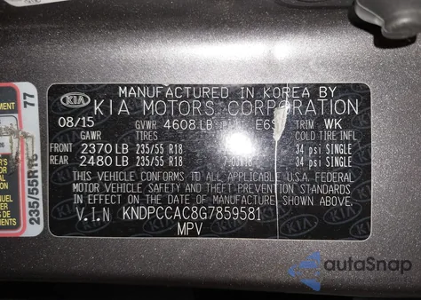 2016 Kia Sportage Ex z USA, uszkodzony, nr VIN KNDPCCAC8G7859581